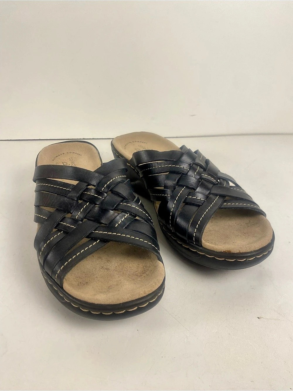 Clarks Collection by Clarks Black Wedge Slip On Sandals Size 7.5